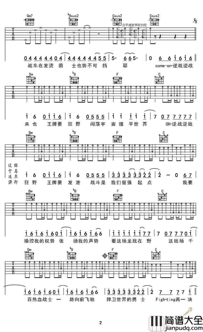 逆战吉他谱_张杰_逆战吉他弹唱谱(动感热血歌曲)