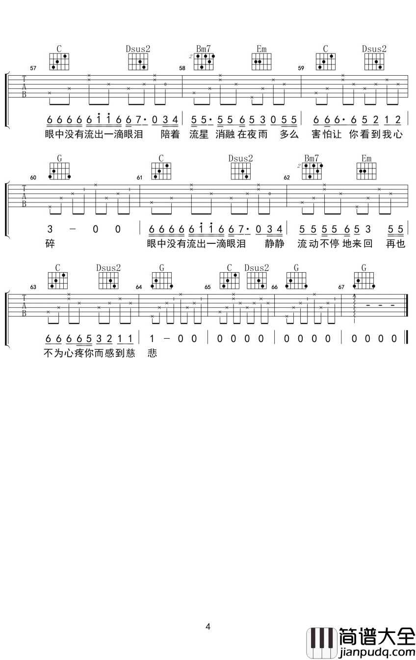 眼泪吉他谱_纣王老胡_眼泪会流进心里的