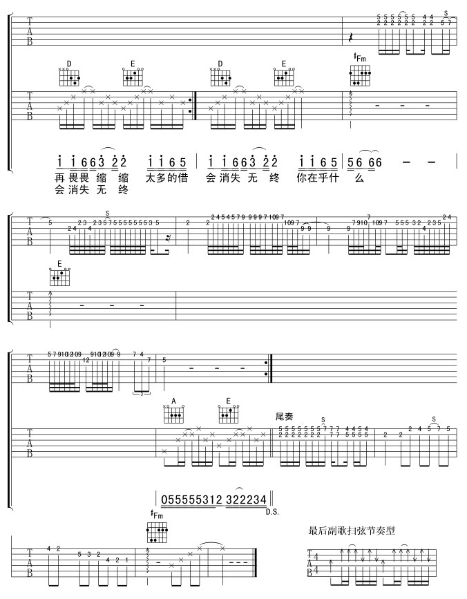 太多吉他谱_陈冠蒲_毋须太多的借口和理由，一声再见就好