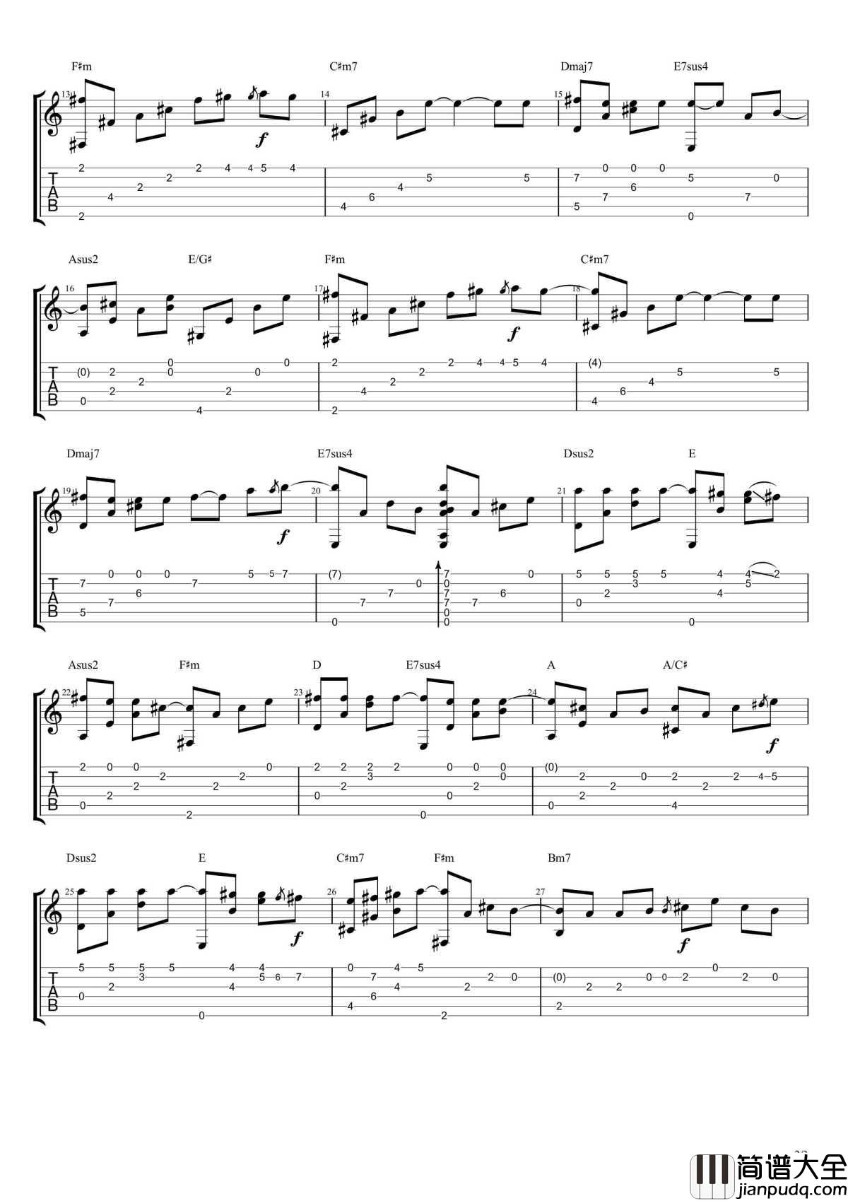 需要人陪指弹谱_王力宏_初级进阶版_吉他独奏谱