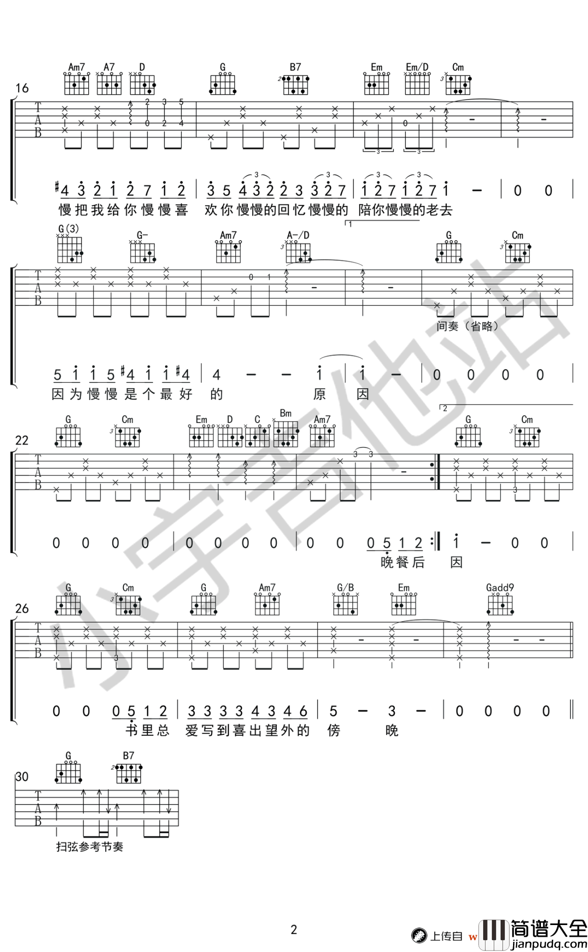 慢慢喜欢你吉他谱_G调_莫文蔚_高清_1