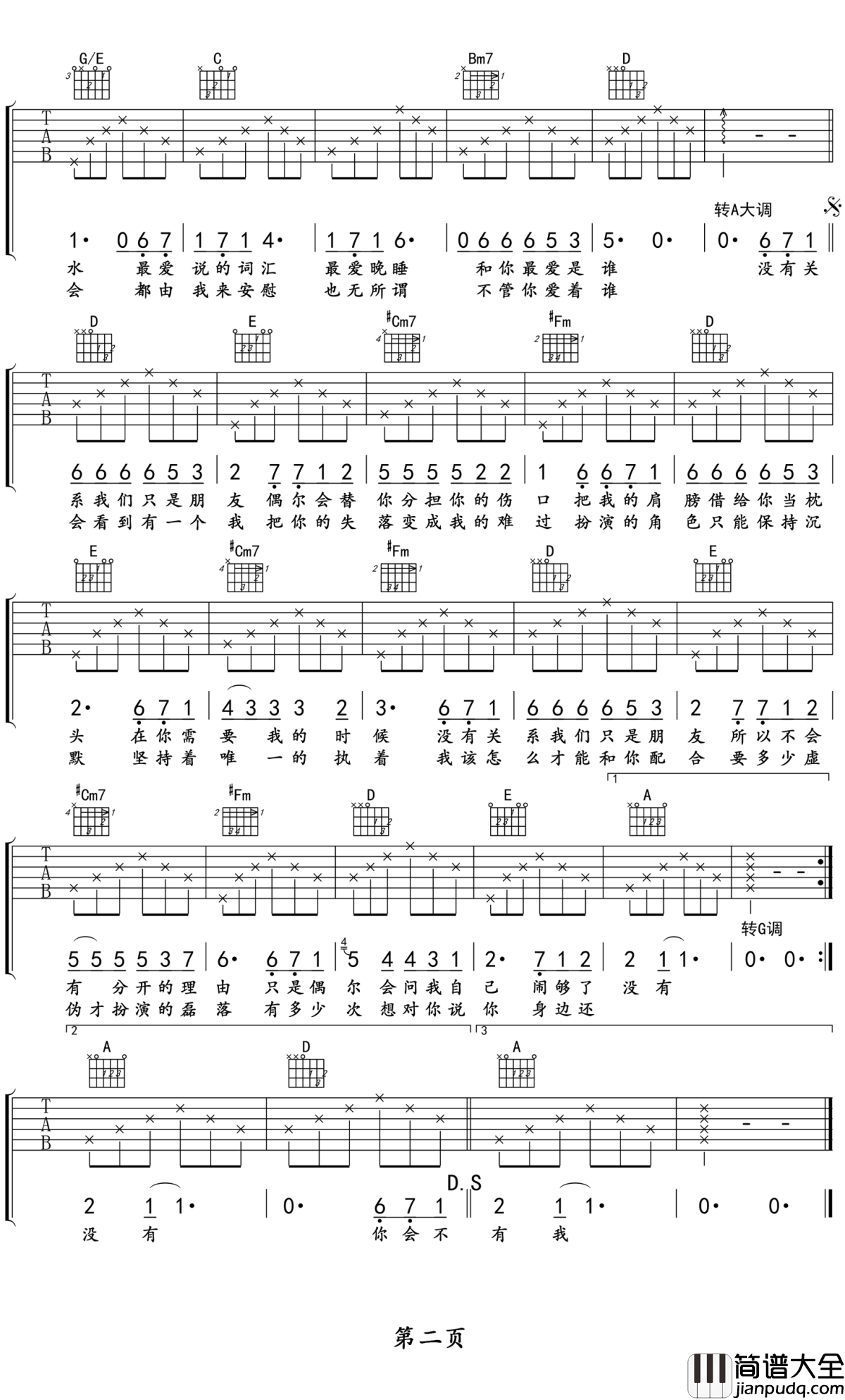 闹够了没有吉他谱_赖伟锋_你的身边还有我