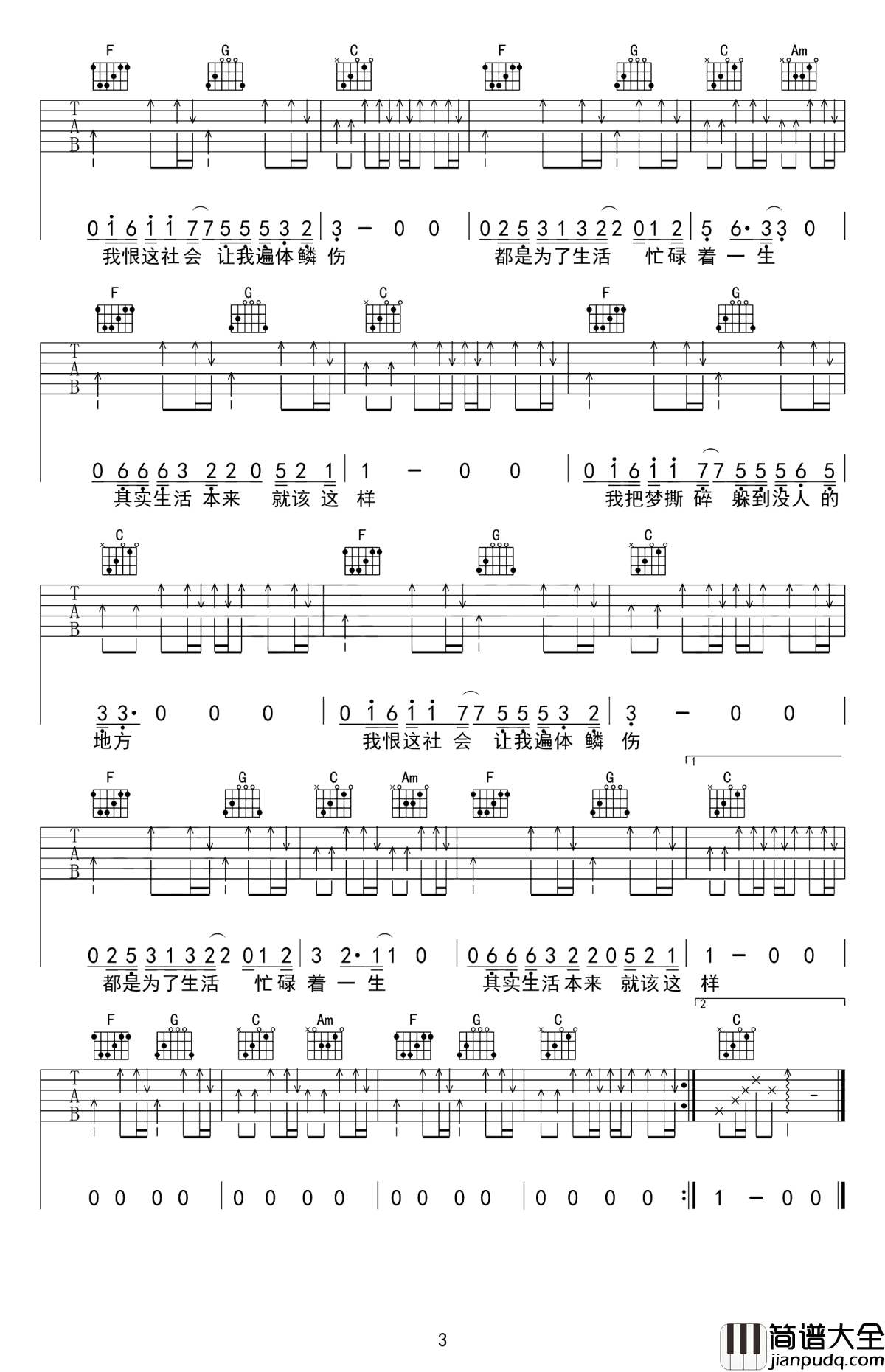 生活就这样吉他谱_刘俊男_都是为了生活忙碌着一生