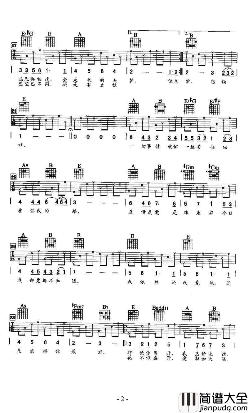 还是觉得你最好吉他谱_张学友_吉他六线谱