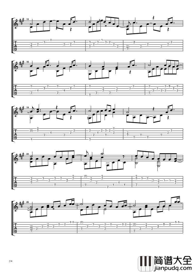 花海吉他谱指弹版_周杰伦_花海_吉他独奏谱