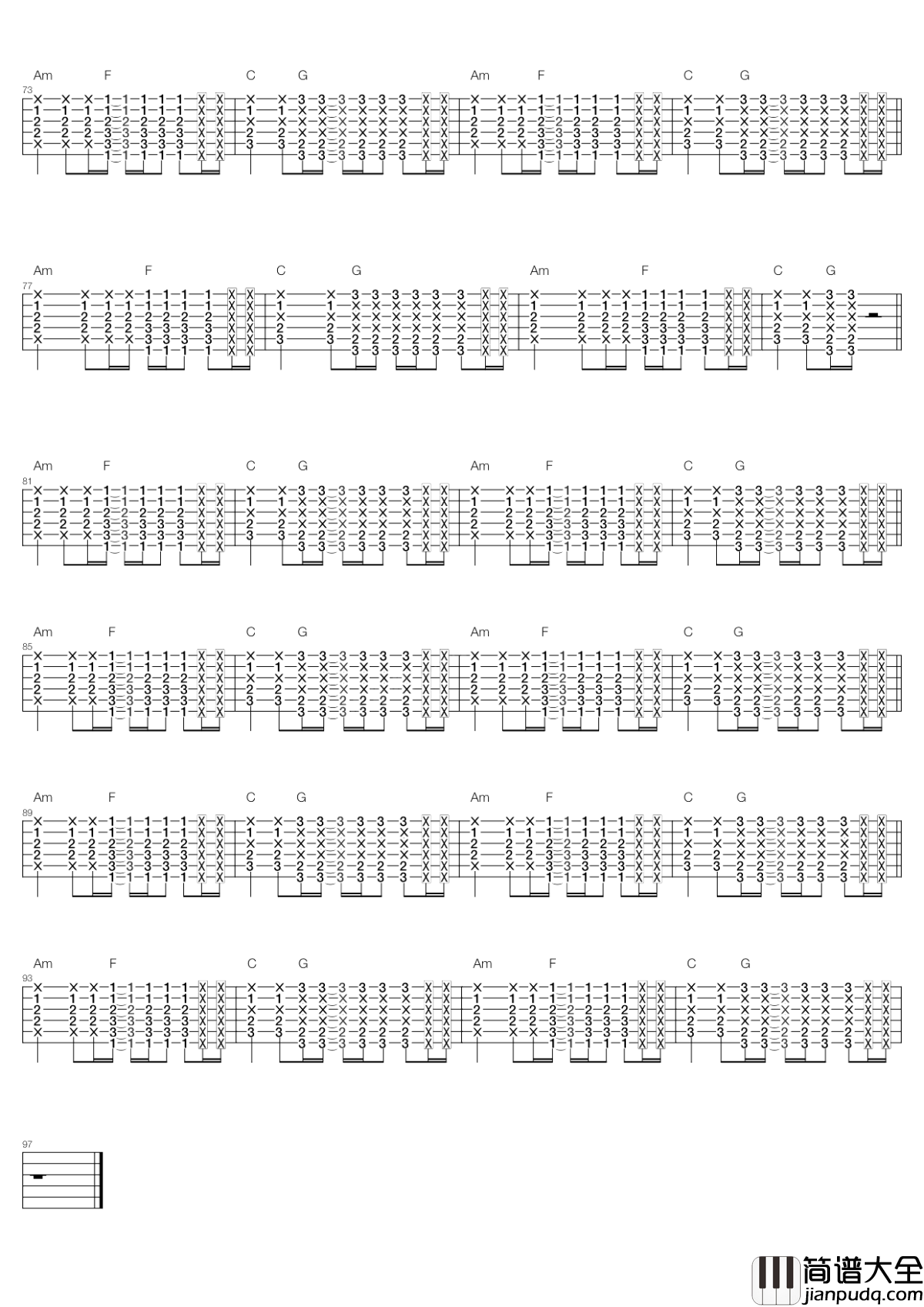 whistle吉他谱_Flo_Rida_愉快轻松的节奏，清凉的沙滩