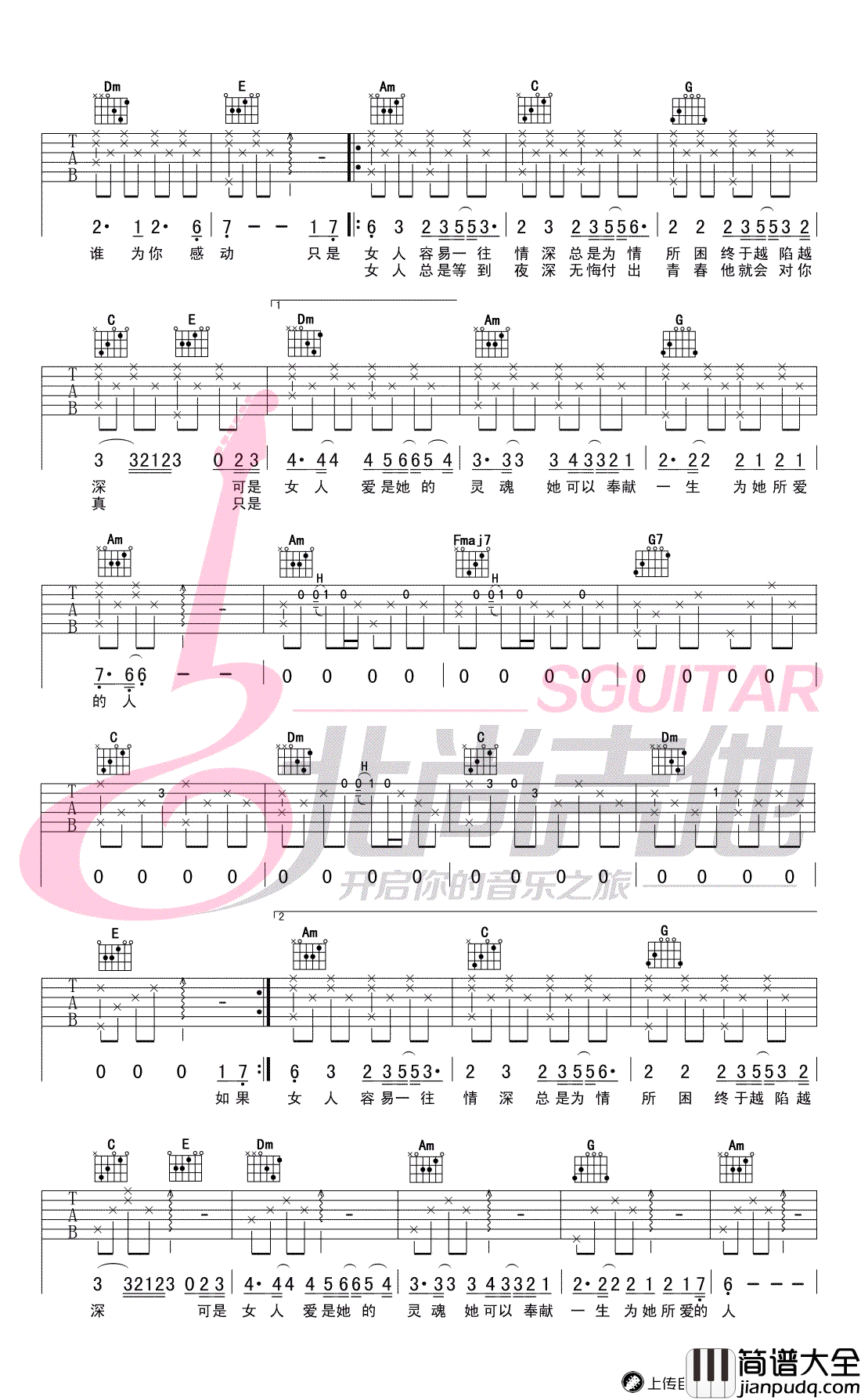 问吉他谱_C调弹唱谱_梁静茹