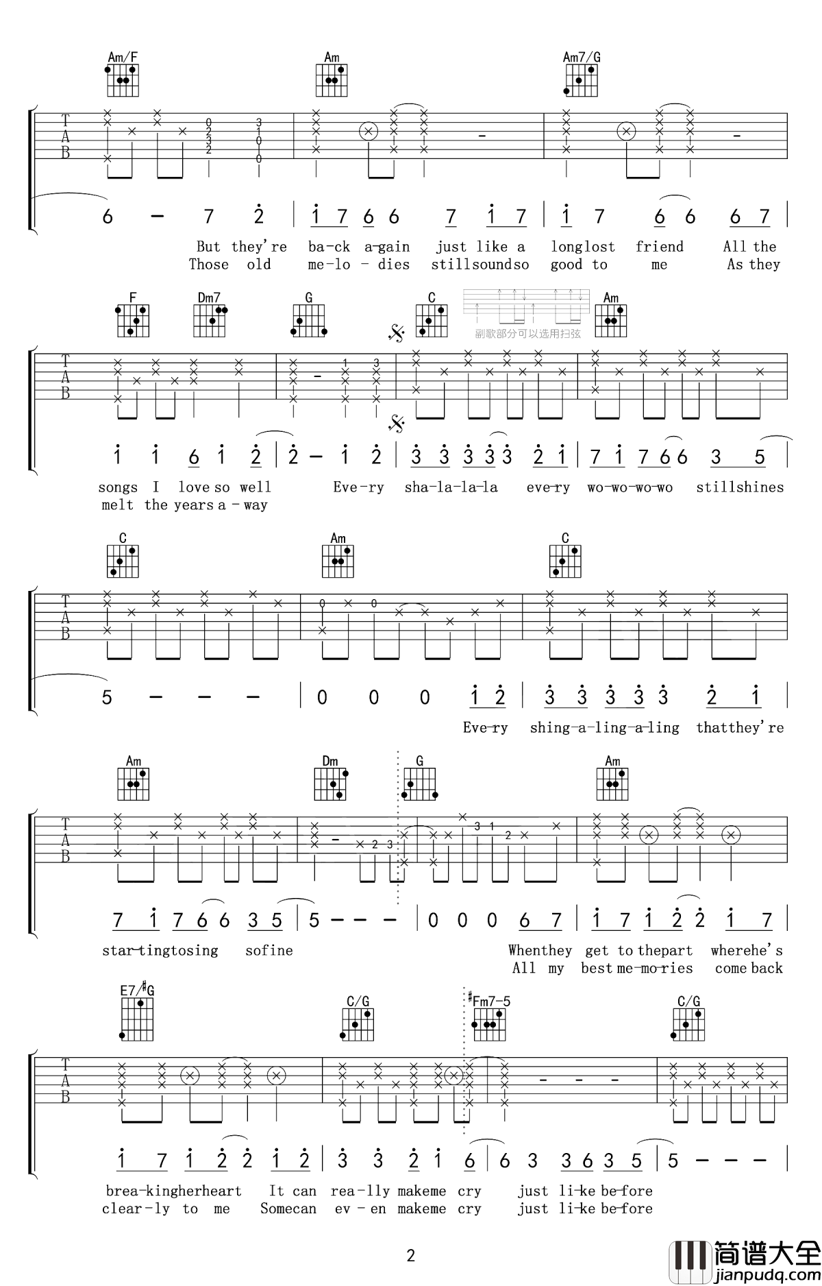 Yesterday_Once_More吉他谱_Carpenters兄妹组合_回首往事_不再的岁月