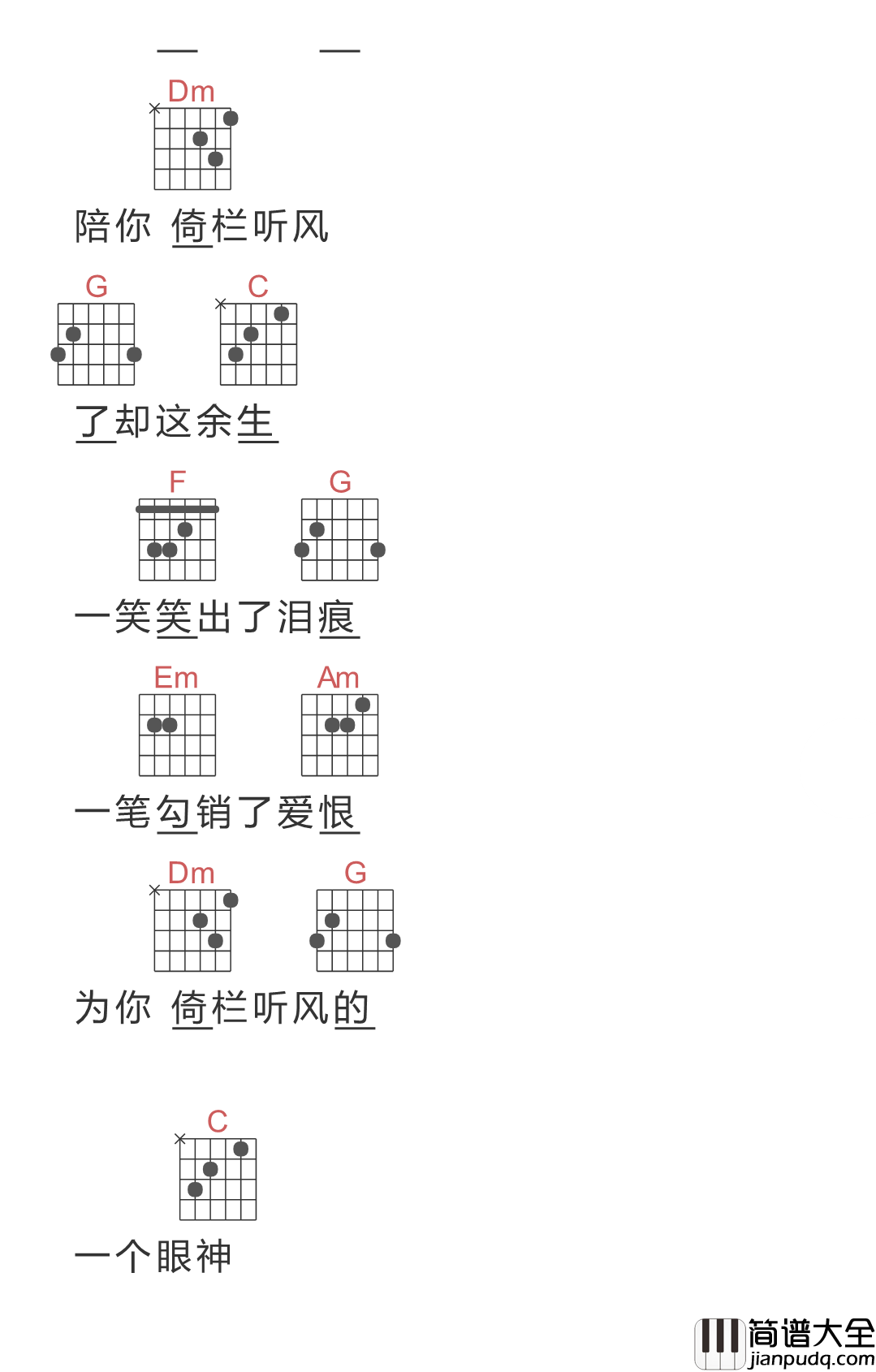 倚栏听风吉他谱_郑国锋_倚楼听风雨，风雨可知愿