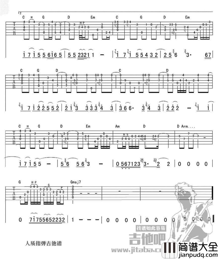 人质指弹吉他谱_杨宗纬_人质吉他独奏曲谱