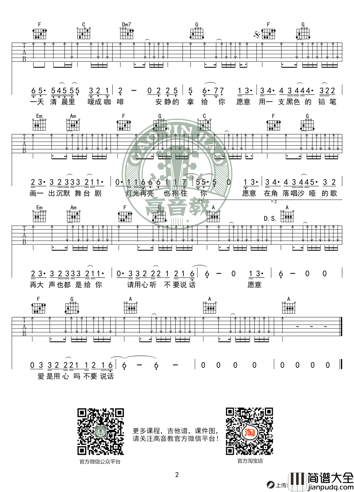 不要说话吉他谱_陈奕迅_C调标准版_吉他教学视频