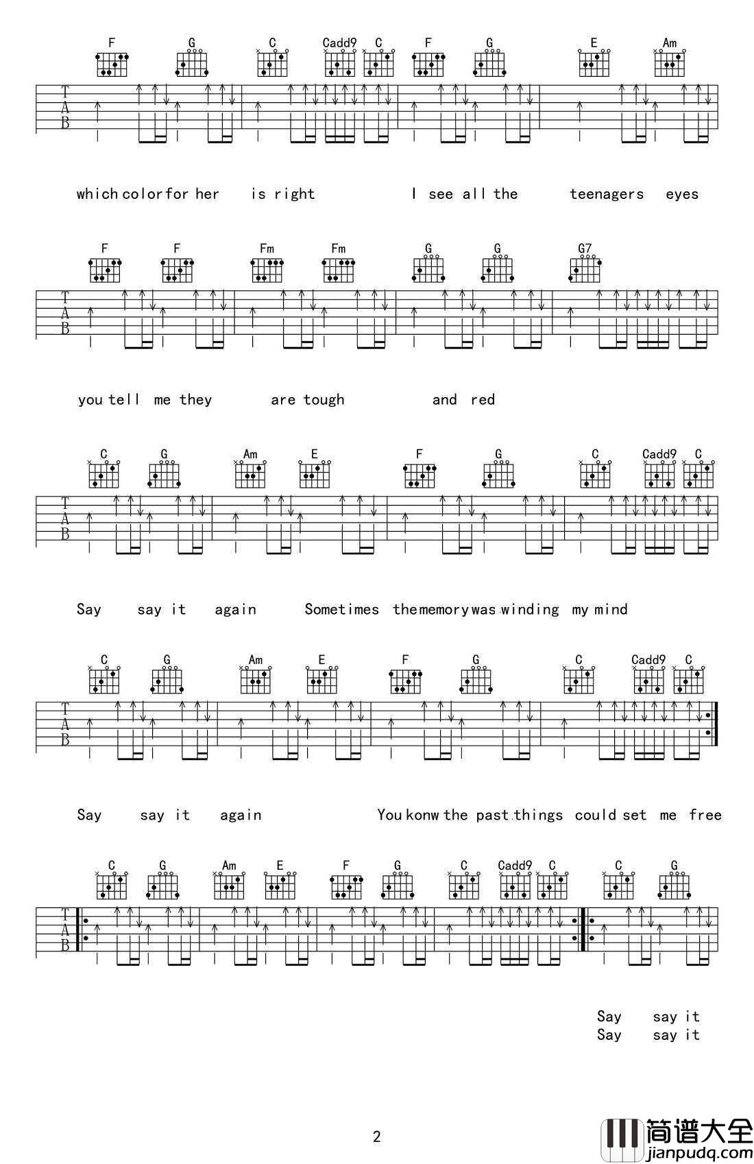 再谈记忆_Say_it_Again_吉他谱_盘尼西林_高清图片谱