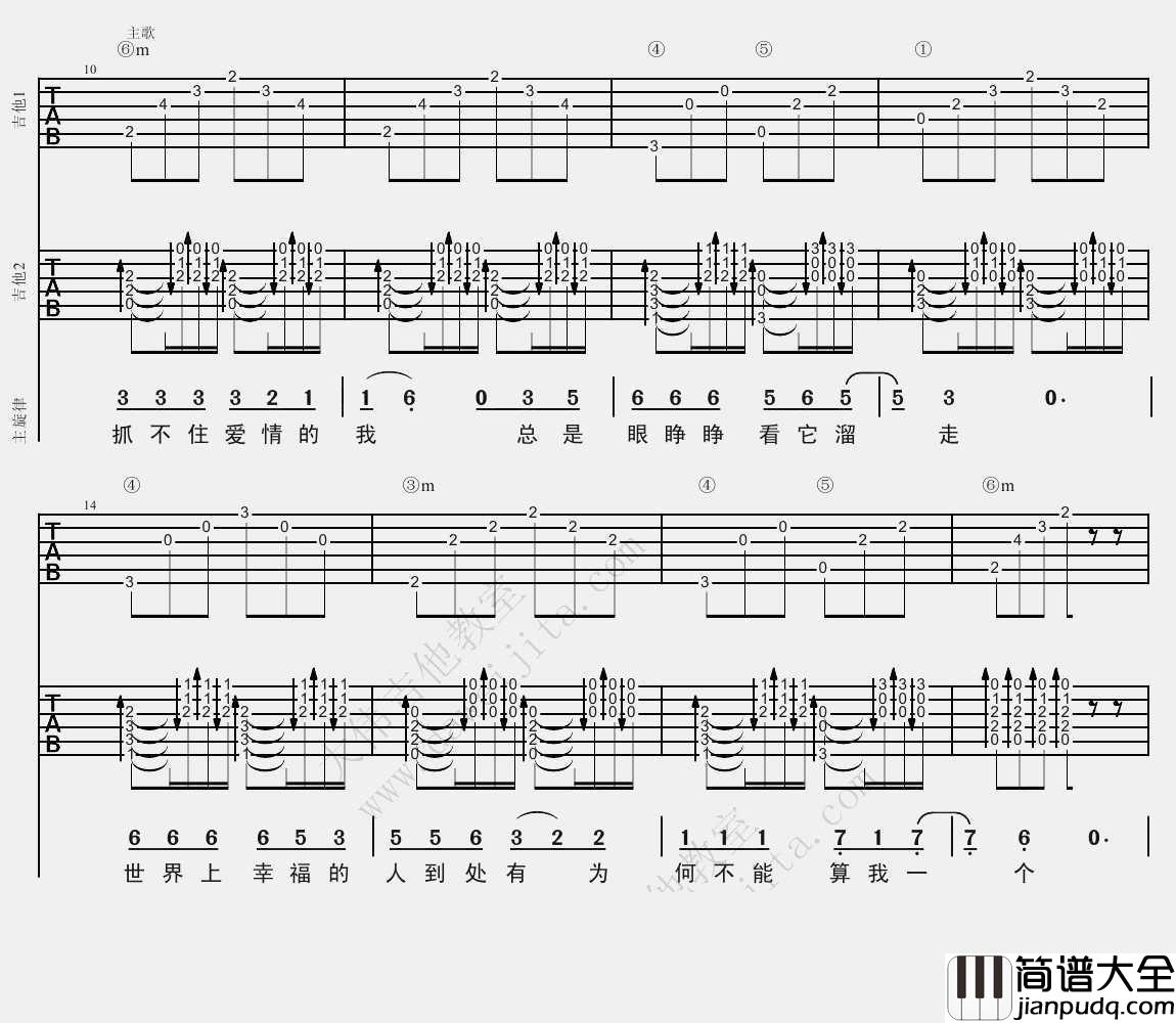 单身情歌吉他谱(双吉他版编配)_林志炫_高清图片谱