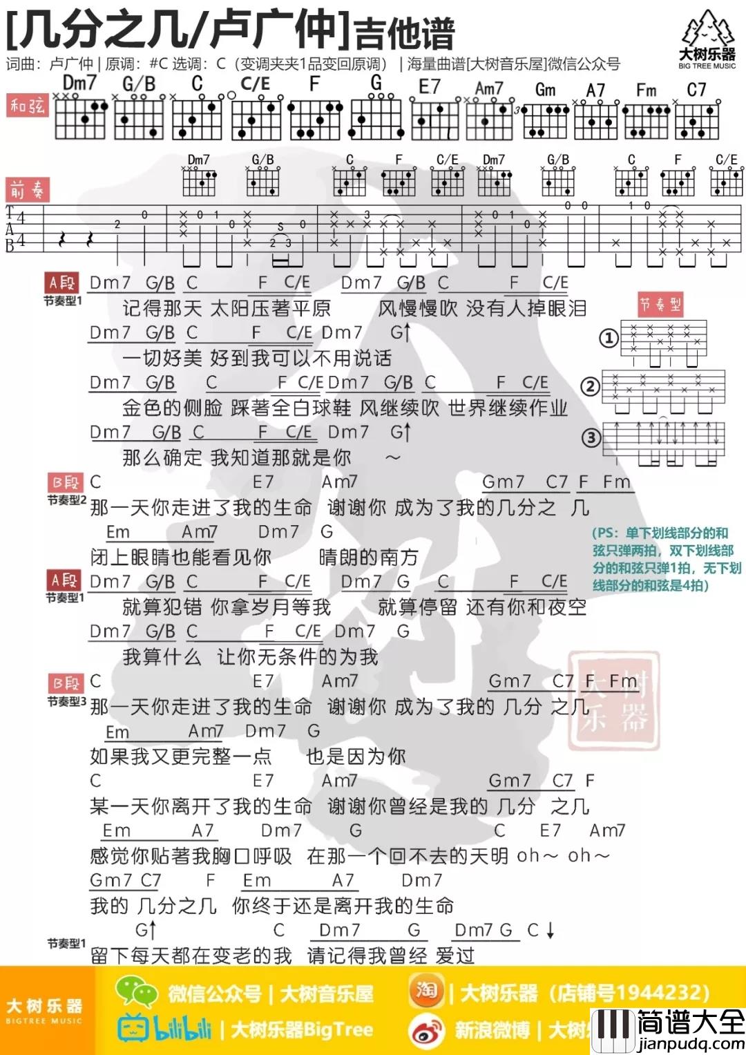 几分之几吉他谱_卢广仲_你是我的几分之几呢