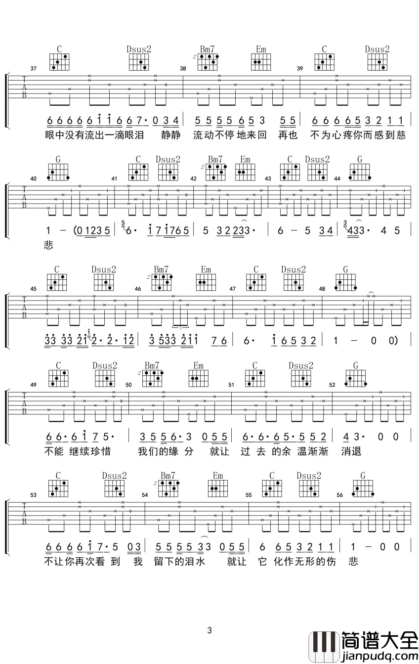 眼泪吉他谱_纣王老胡_眼泪会流进心里的