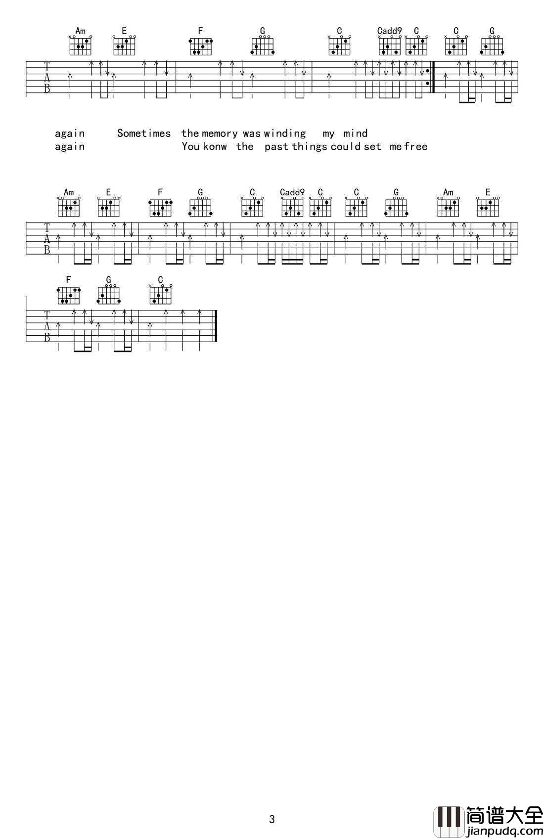 再谈记忆_Say_it_Again_吉他谱_盘尼西林_高清图片谱