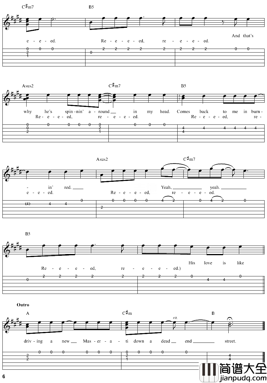 Red吉他谱_Taylor_Swift_就让我们开着那辆红色的玛莎拉蒂冲上绝路