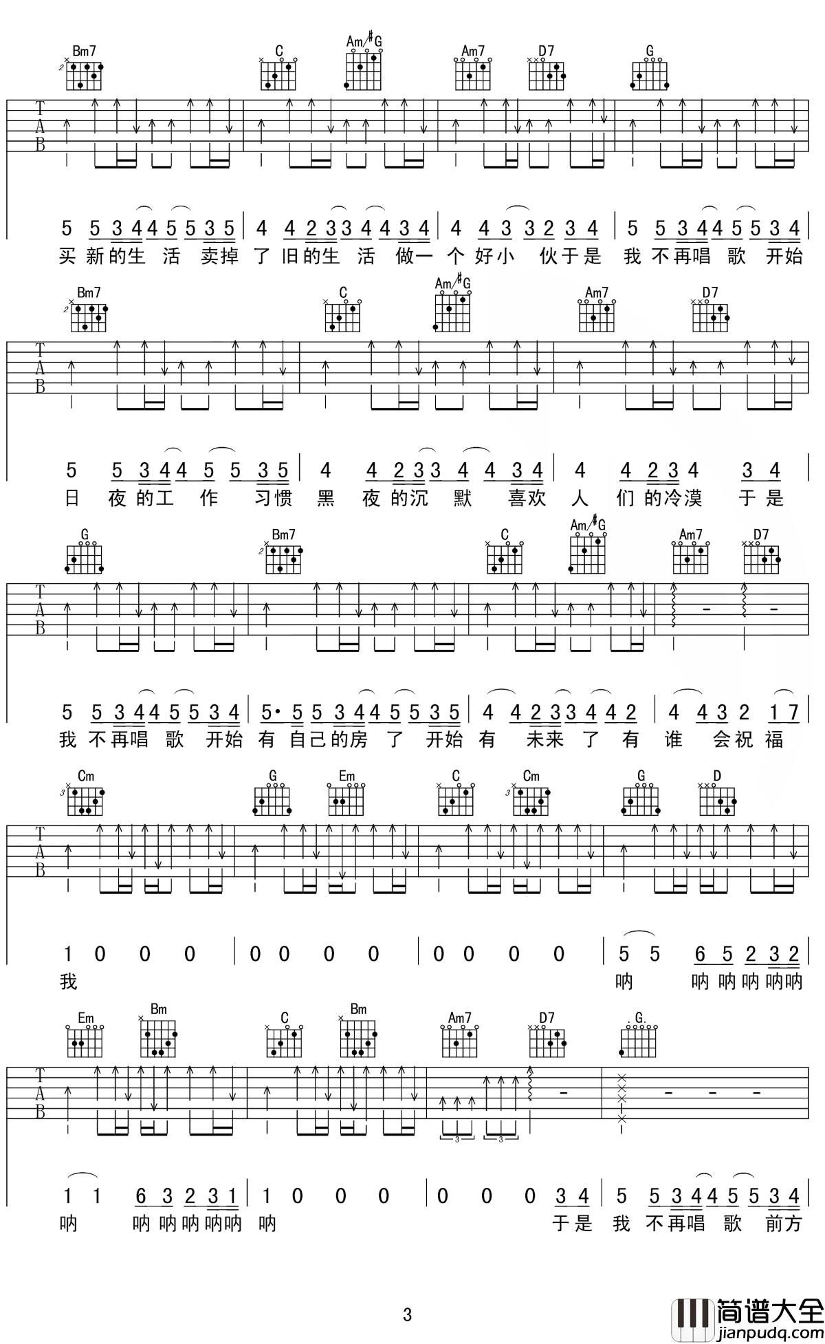 于是我不再唱歌吉他谱_旅行团_但不要忘记原来的我