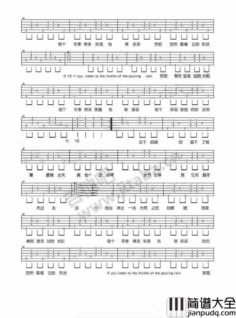 春雨里洗过的太阳吉他谱_王力宏