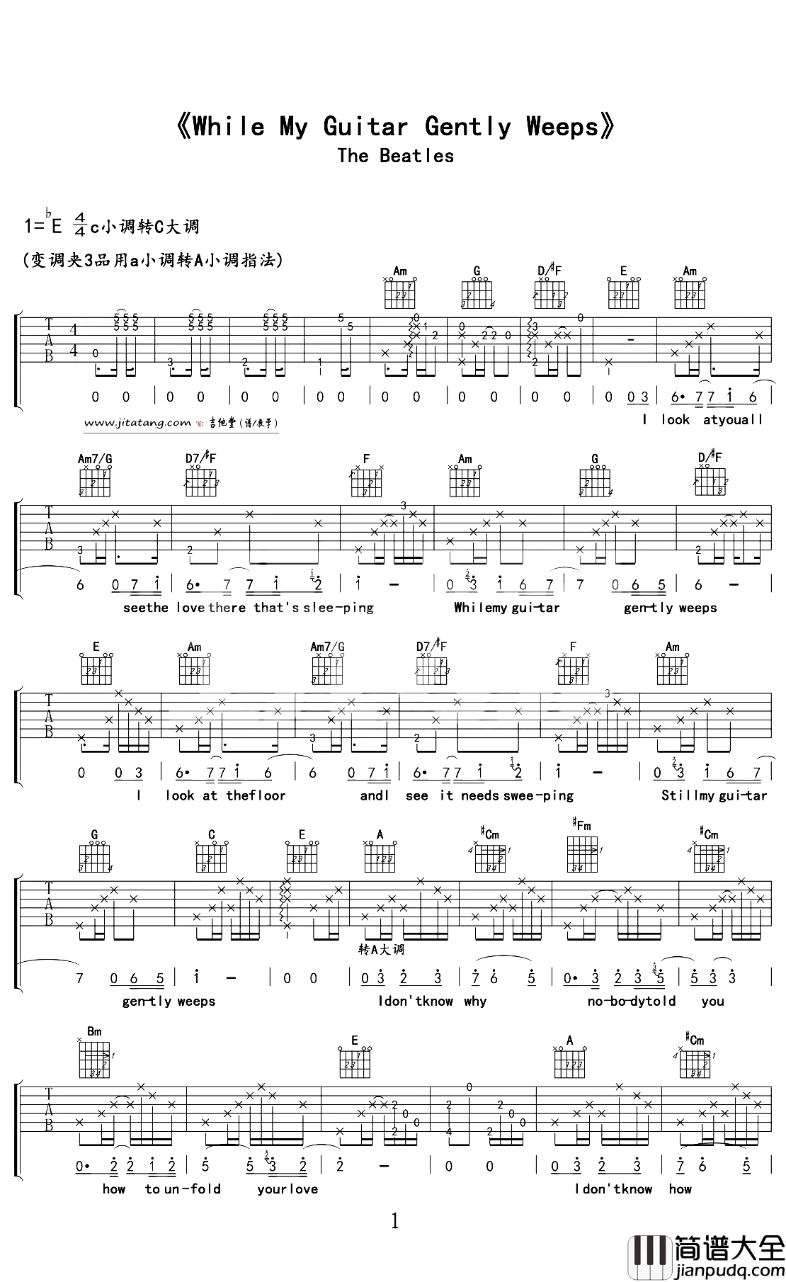 while_my_guitar_gently_weeps吉他谱_乔治·哈里森_no_one_alerted_you，你就是你