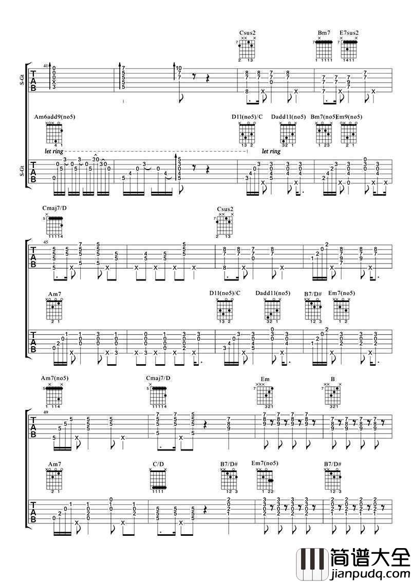 致爱吉他谱_鹿晗_致爱your_song_六线谱