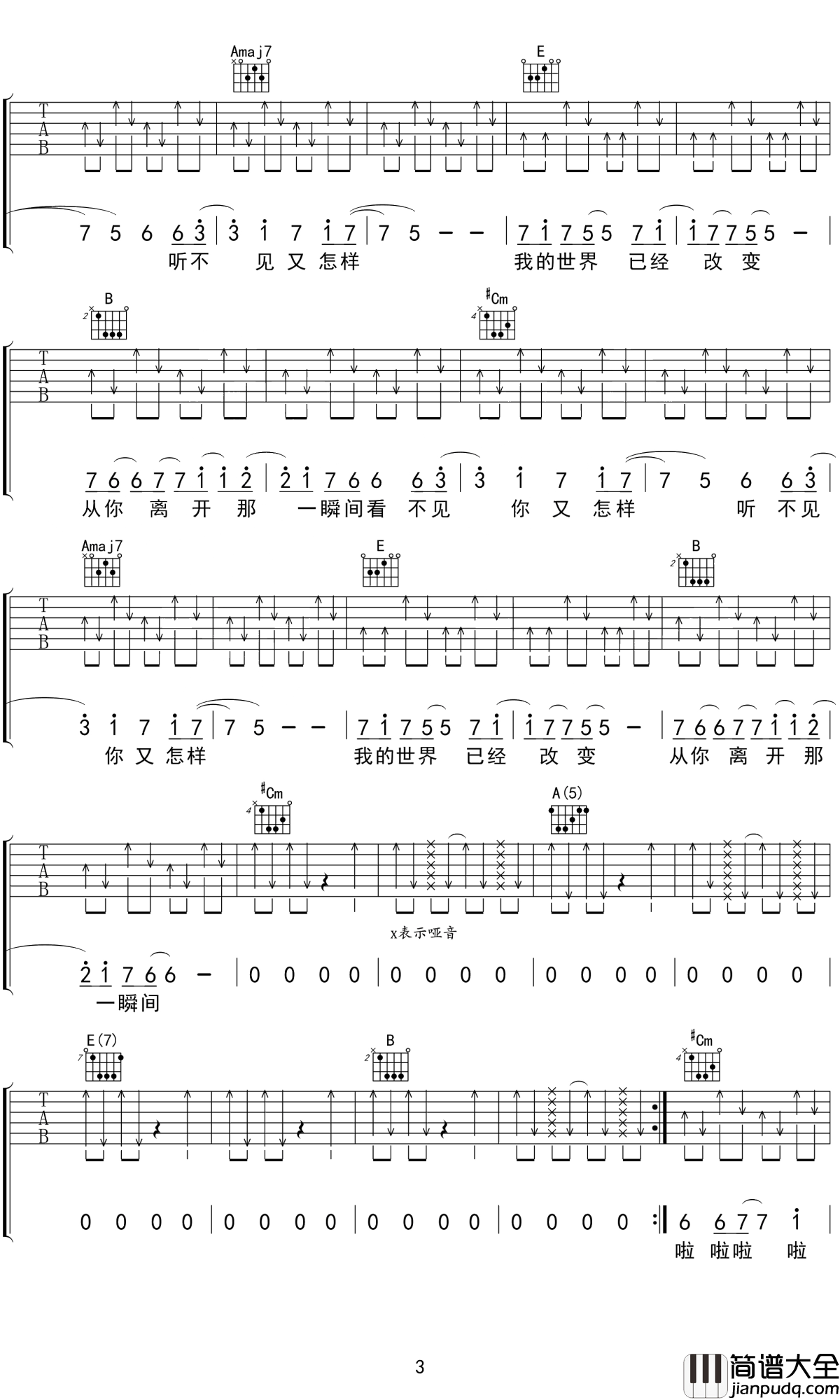 一个人看电影吉他谱_小普_一个人走，一个人生活，我是自由的