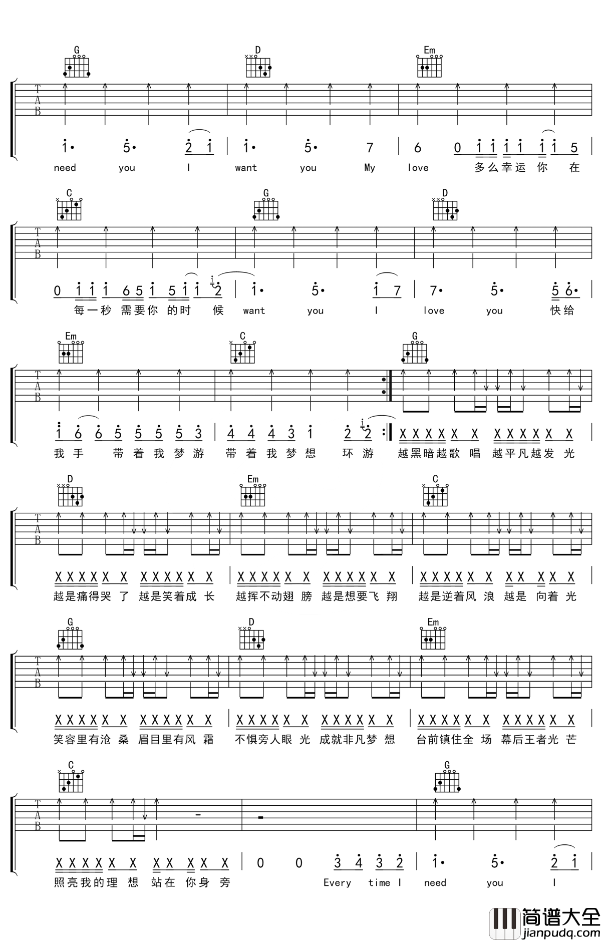 有梦可待吉他谱_陈立农_电视剧_幕后之王_片头曲