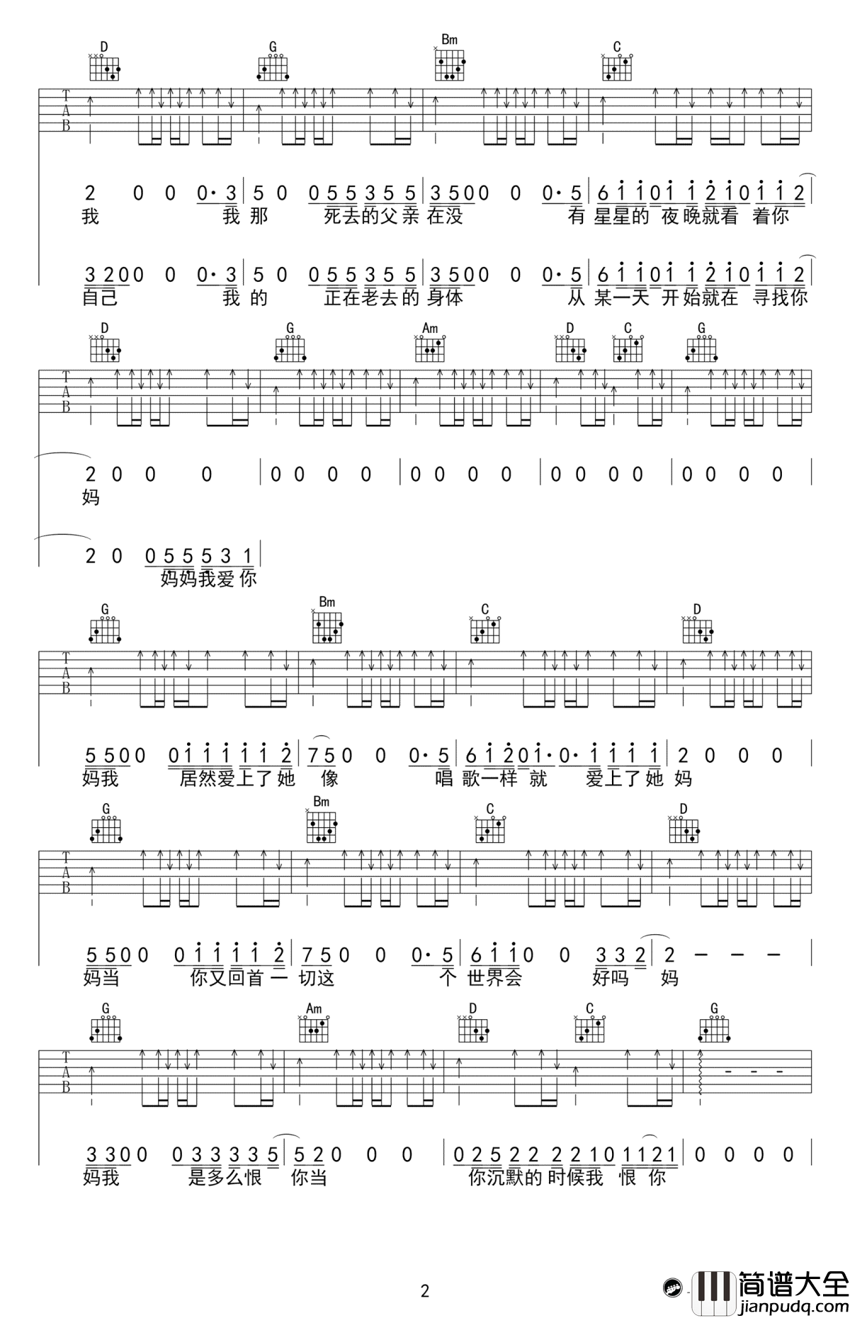 这个世界会好吗吉他谱_李志_G调简单版_弹唱谱