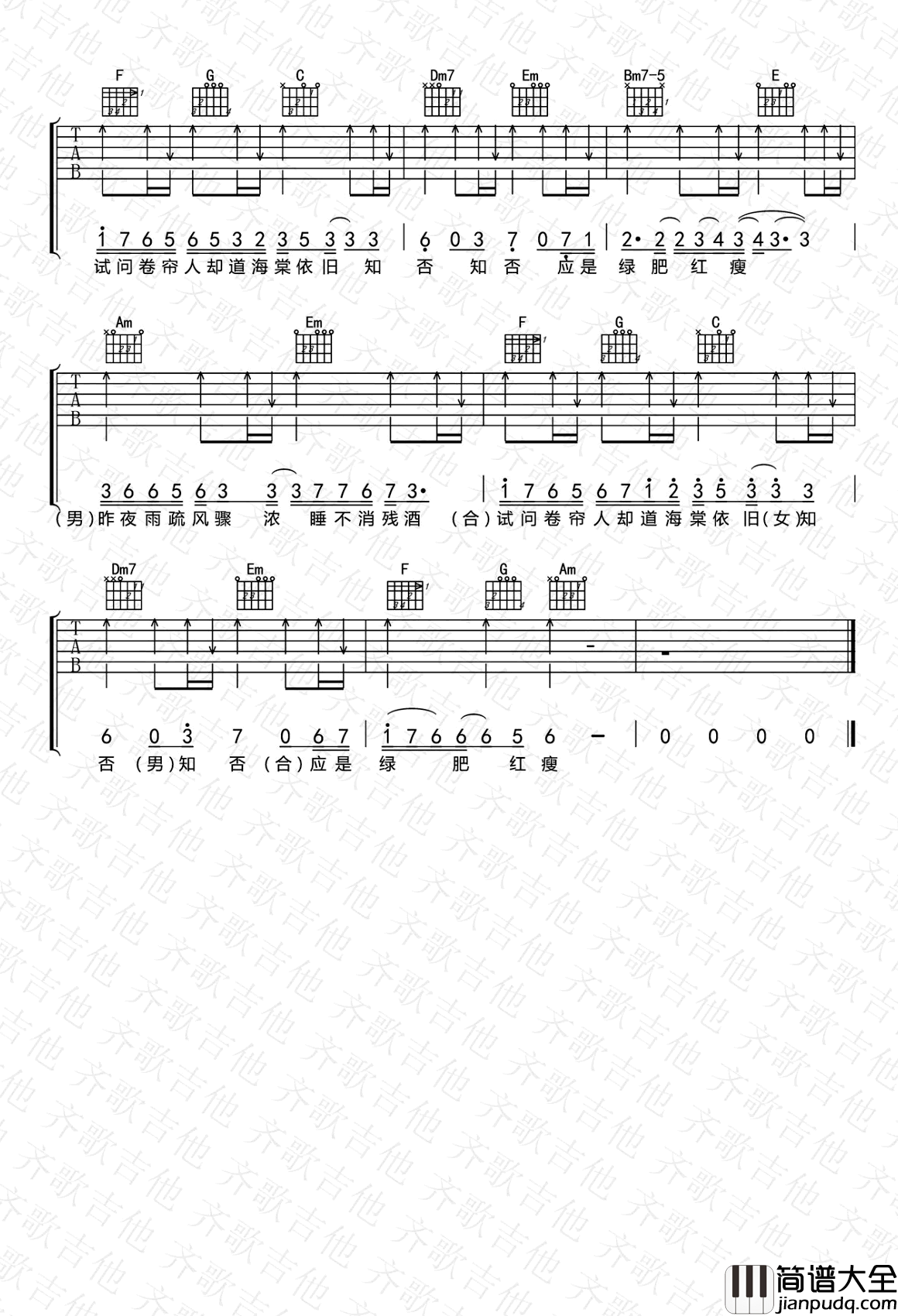 知否知否吉他谱_胡夏/郁可唯_电视剧主题曲_弹唱谱