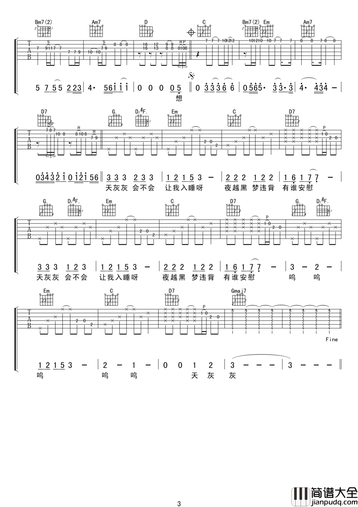 世界末日吉他谱_周杰伦_没有说再见，颓废不一定是最美