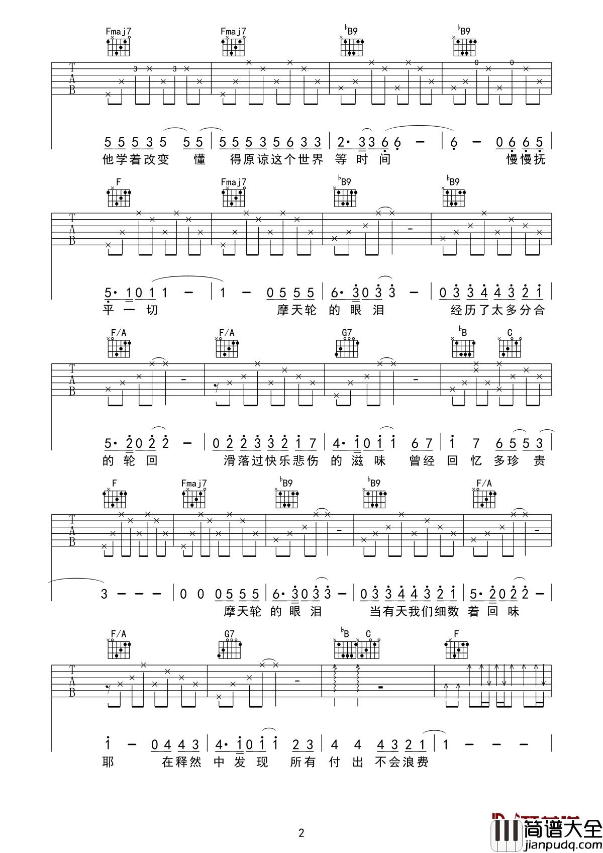 摩天轮的眼泪吉他谱_金志文_摇滚才子的细腻柔情