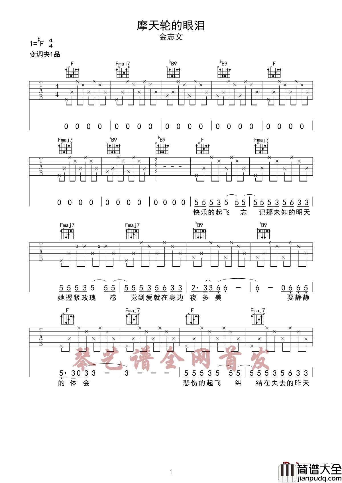 摩天轮的眼泪吉他谱_金志文_摇滚才子的细腻柔情