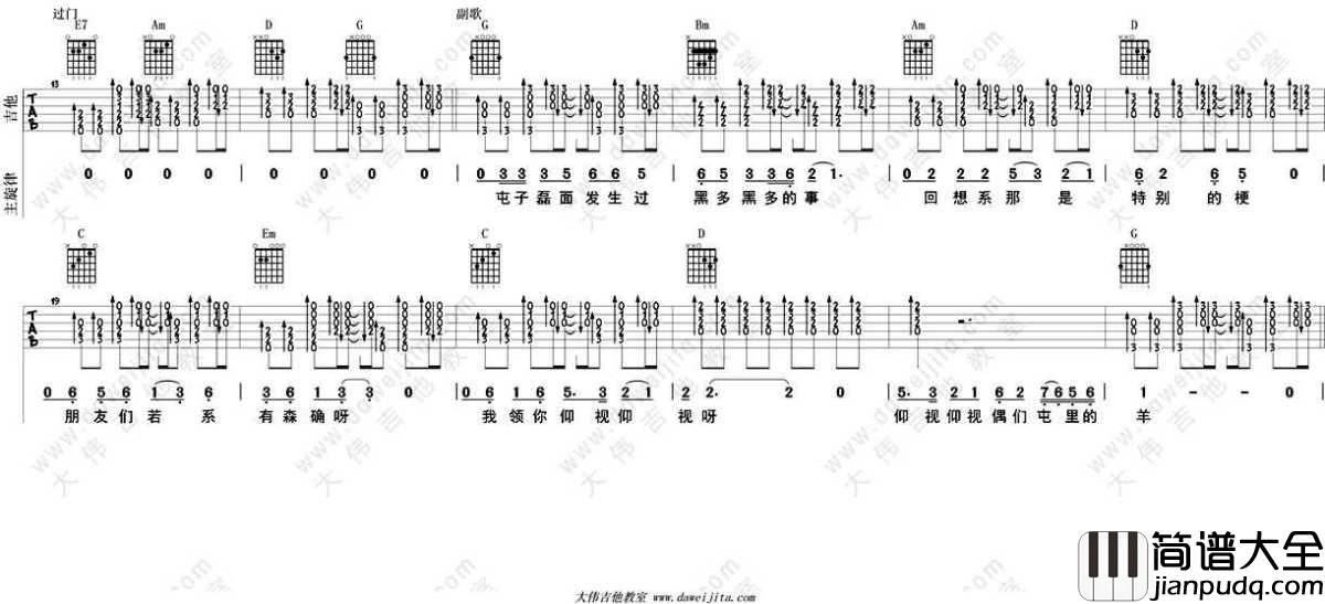 咱们屯里人吉他谱_G调男生版_夏洛特烦恼插曲_粤语版