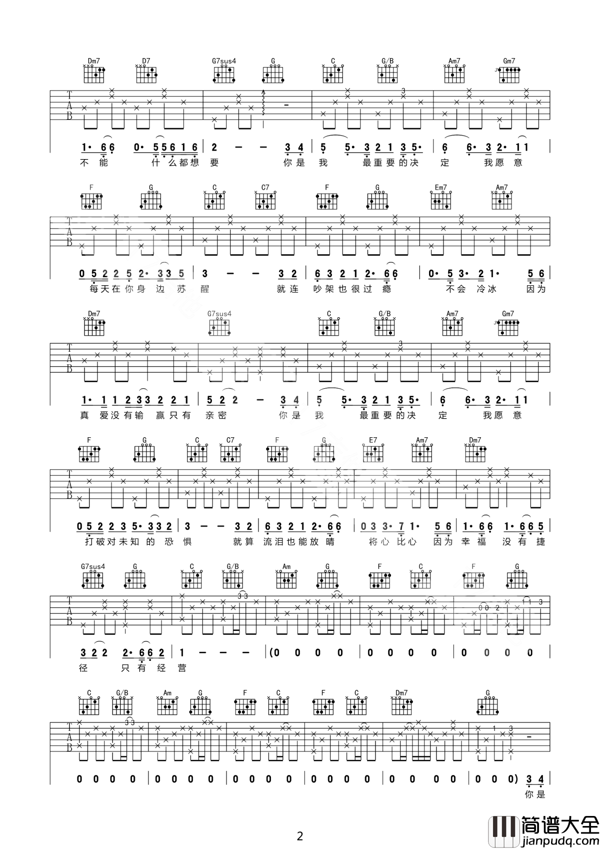 最重要的决定吉他谱_范玮琪_谢谢你的出现,赋予我生命新的意义