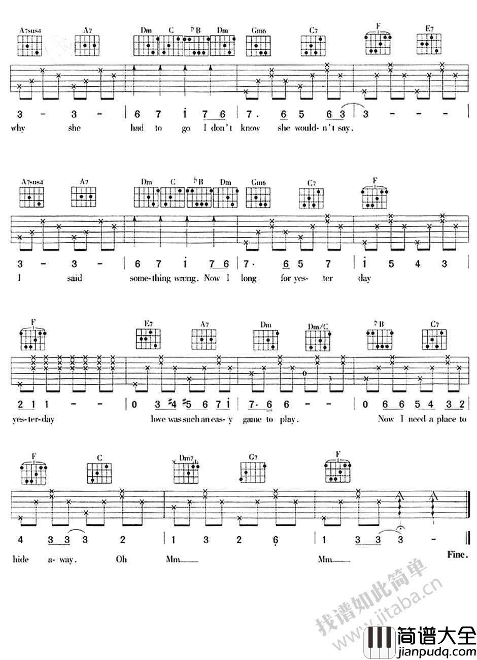 Yesterday吉他谱_The_beatles披头士_弹唱