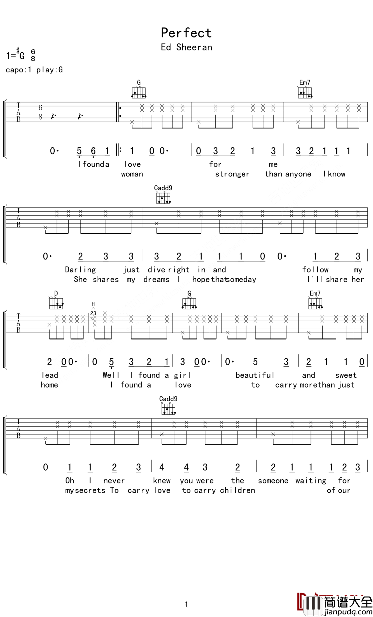 Perfect吉他谱_Ed_Sheeran_让你陷入爱情的漩涡