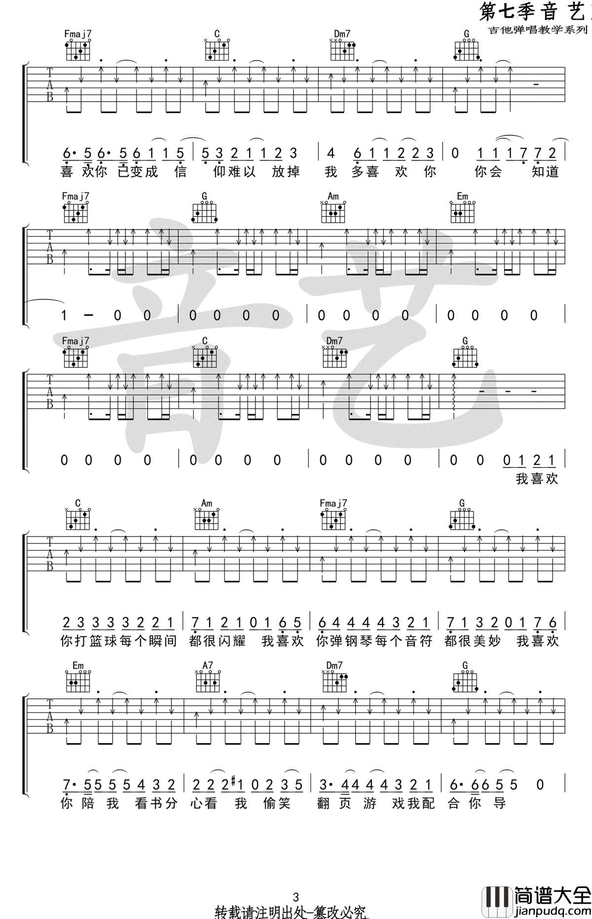 我多喜欢你你会知道吉他谱_王俊琪_喜欢你已变成习惯难以戒掉