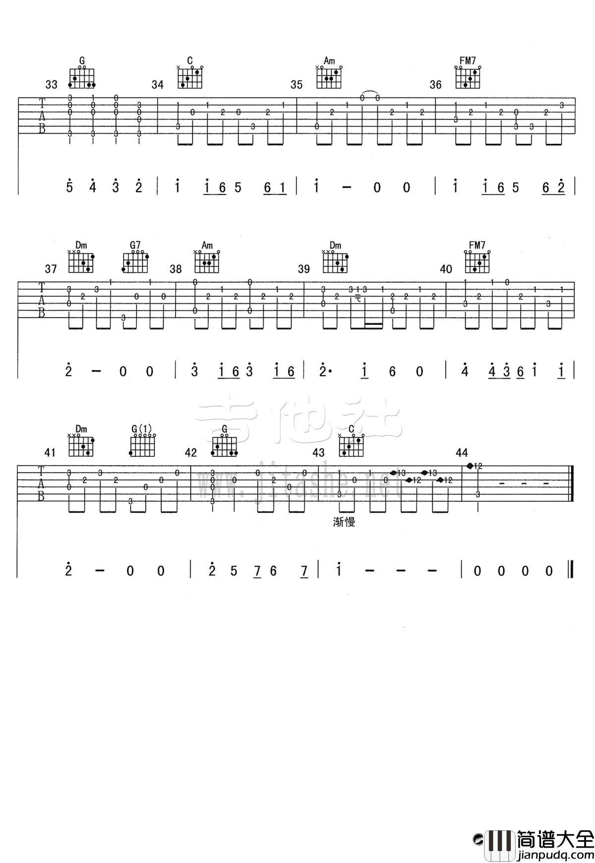 但愿人长久指弹谱_王菲_吉他独奏谱_高清图片谱