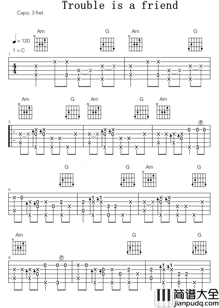 Trouble_is_a_friend吉他谱_Lenka_跟着烦恼一起嗨吧