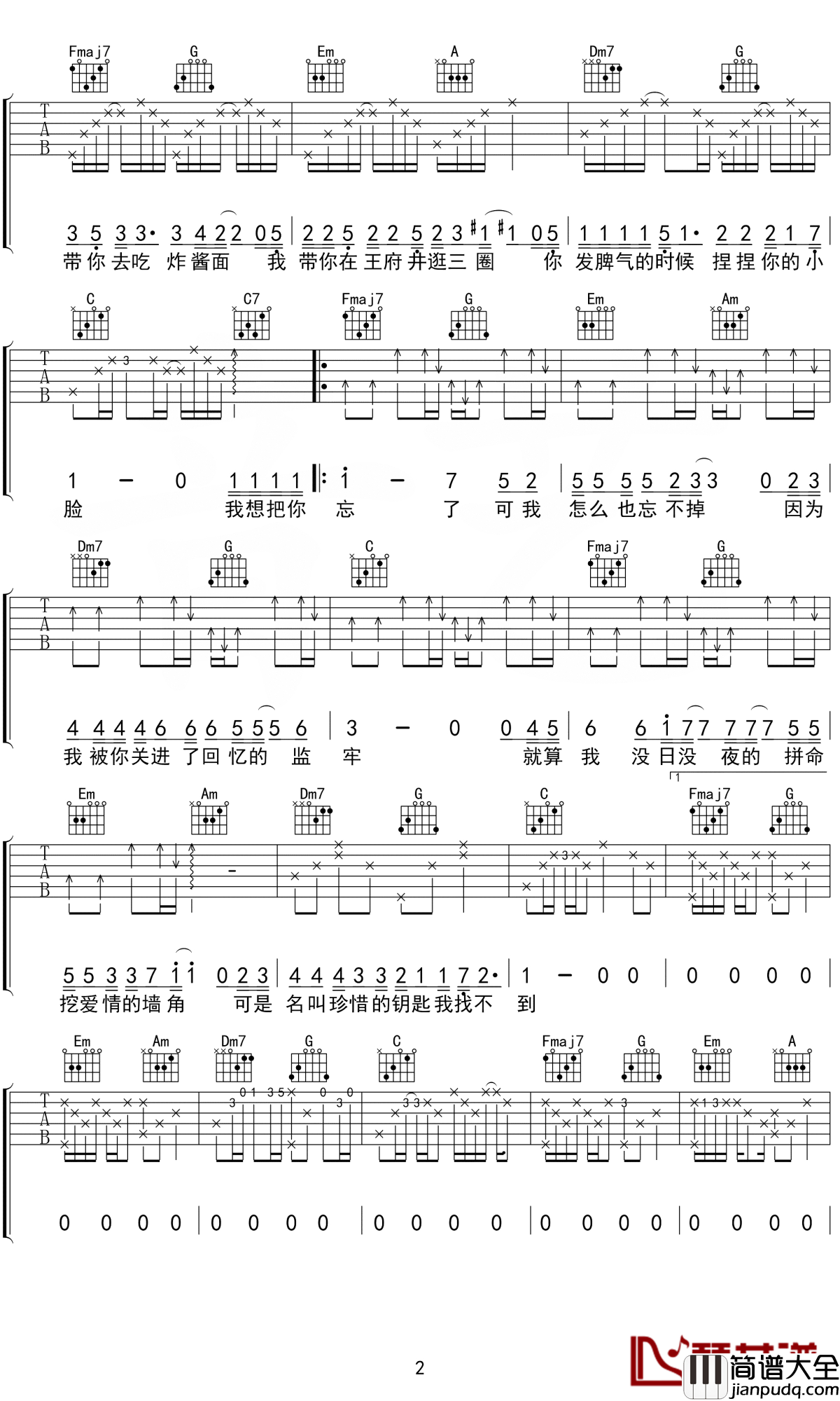 胡话日记吉他谱_王圣夫_原谅怯懦的我只能把你唱进我们日记里