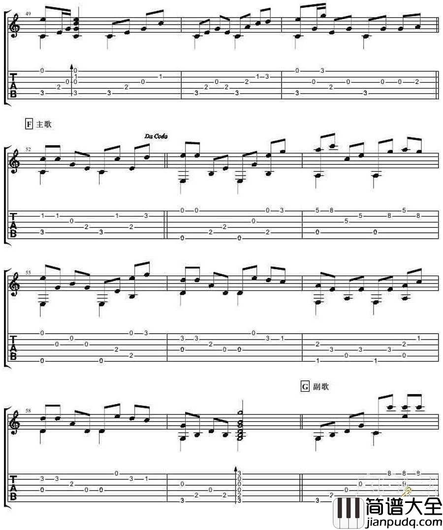 把悲伤留给自己指弹吉他谱_陈升_吉他独奏曲谱