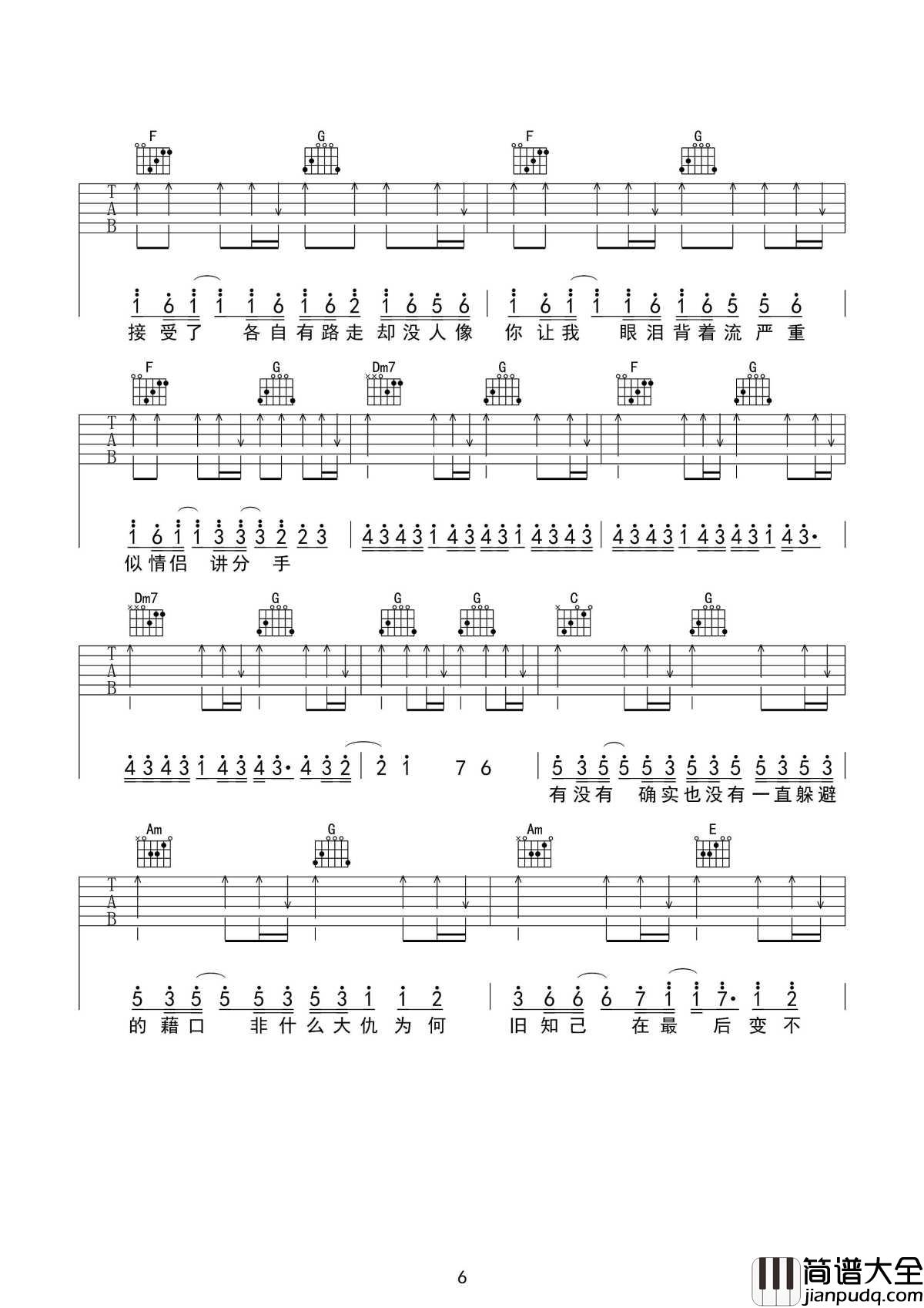 最佳损友吉他谱_陈奕迅_人生难得最佳损友，有过就好