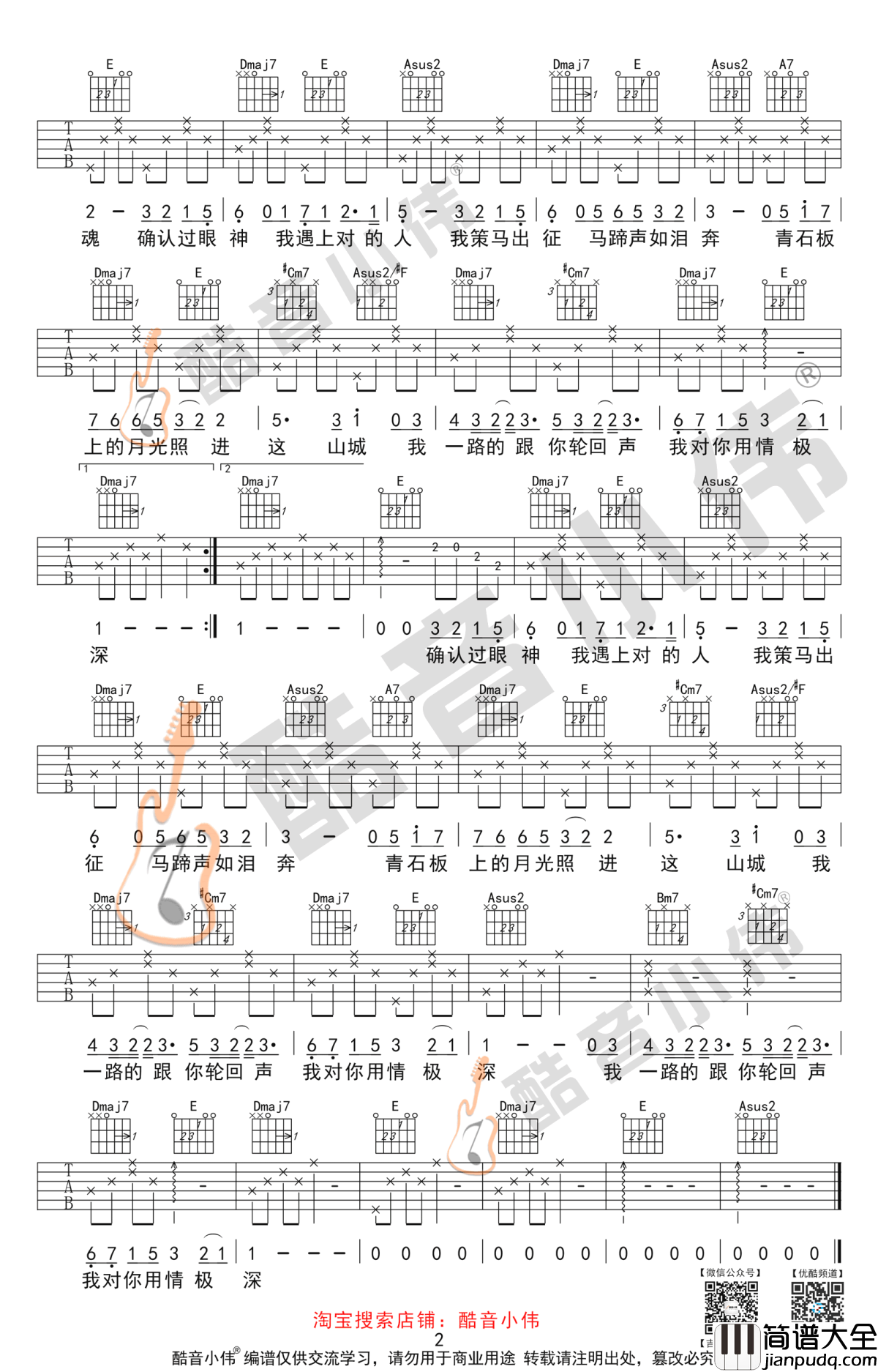 醉赤壁吉他谱_林俊杰_简单版+中级版_吉他弹唱教学视频