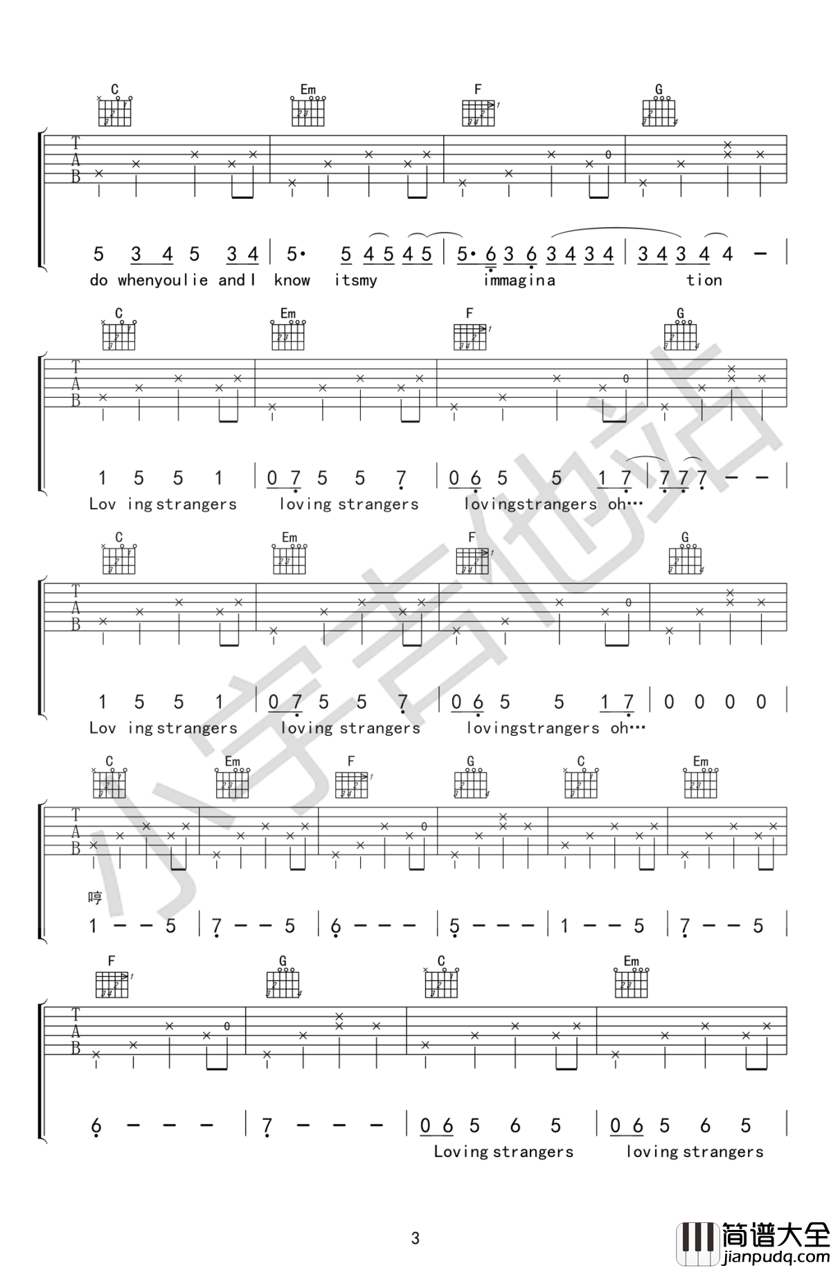 Loving_Strangers吉他谱_C调_谭秋娟