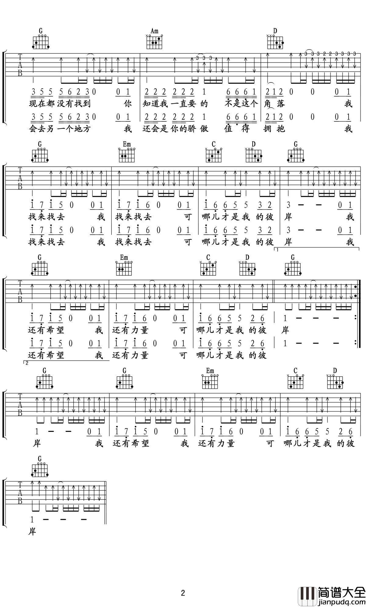 彼岸吉他谱_汪峰_听啊，你的彼岸就在前方