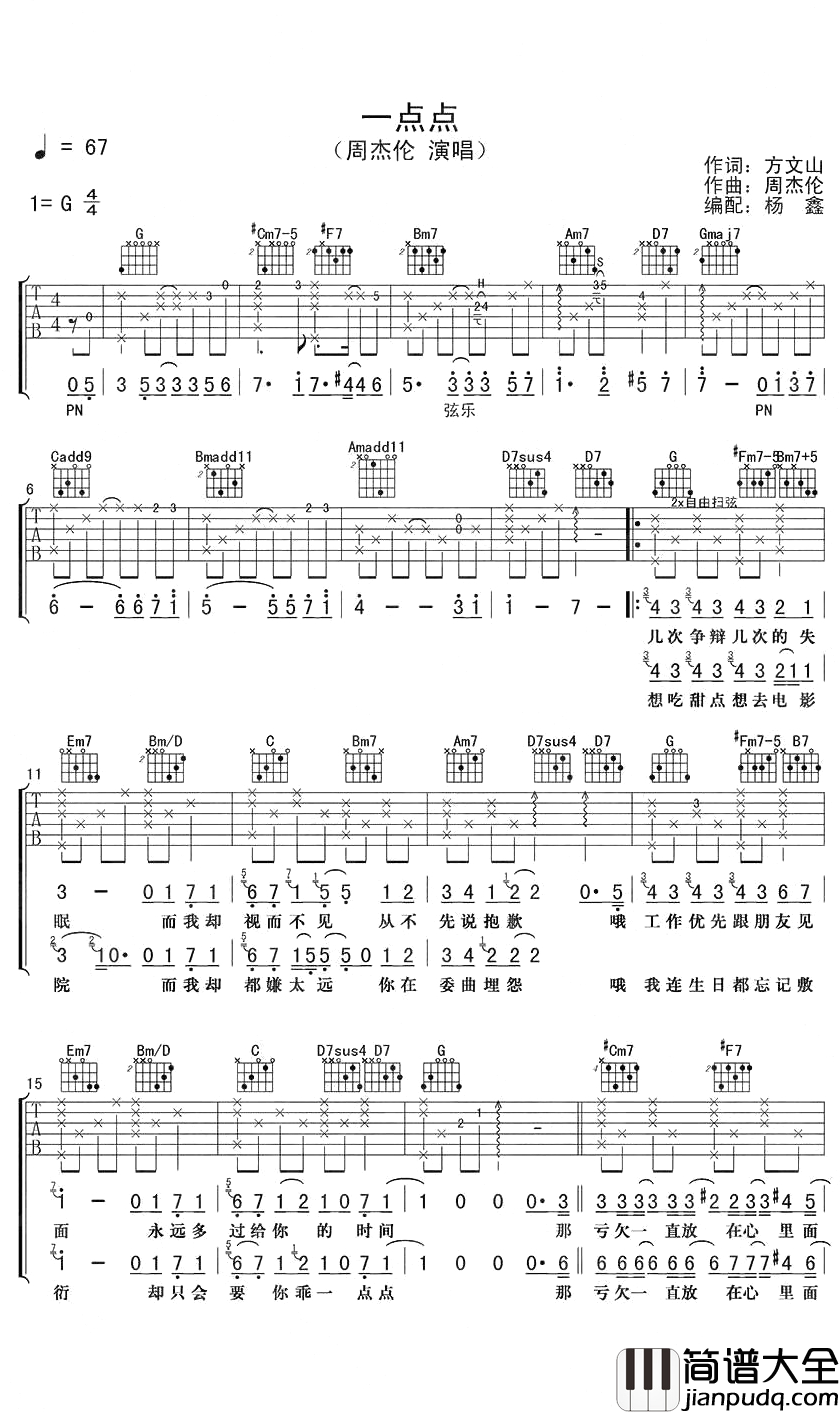 一点点吉他谱_周杰伦_请求只有一点点,不要离开我身边