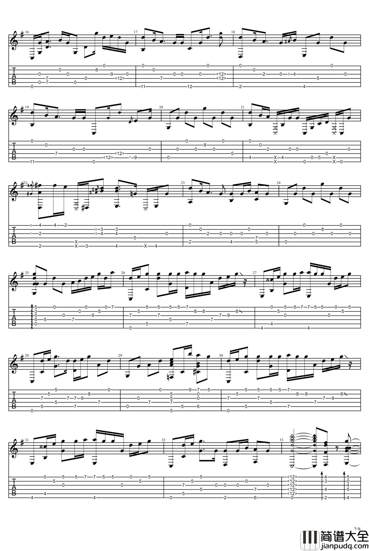 没什么大不了指弹谱_吉他独奏谱_你的名字片尾曲