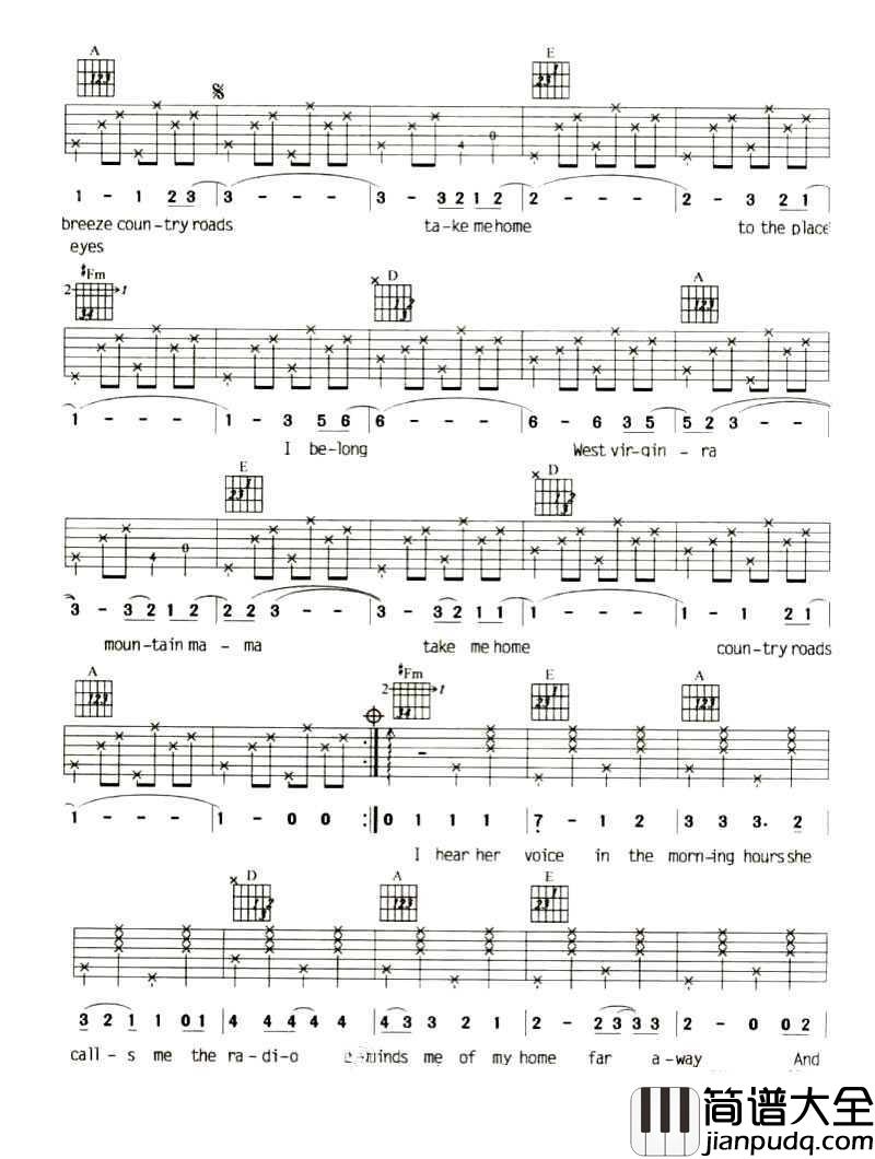Take_Me_Home_Country_Road吉他谱_乡村路带我回家