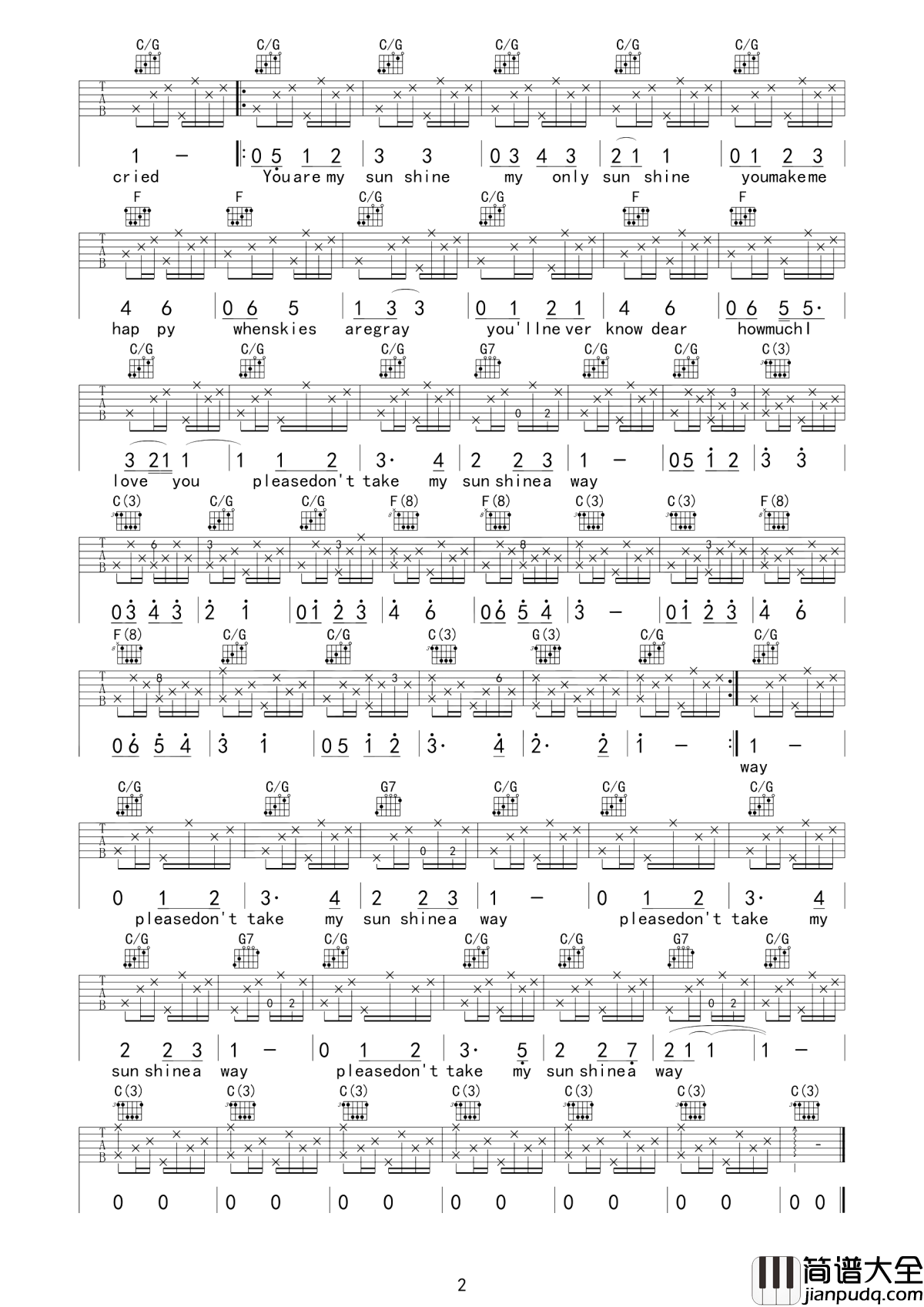 You_are_my_sunshine吉他谱_Elizabeth_Mitchell_你是我的阳光，我唯一的阳光