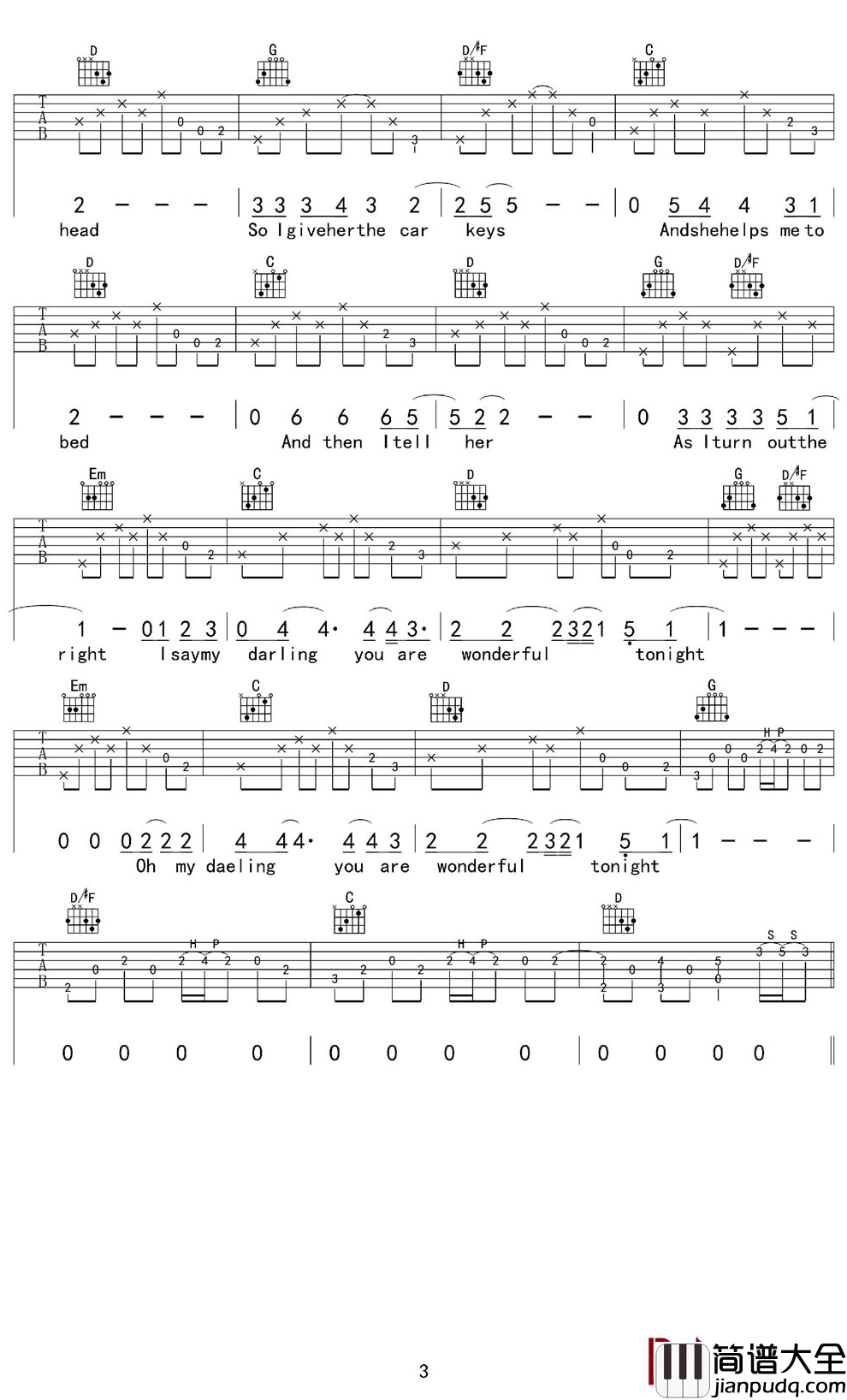 wonderful_tonight吉他谱_Eric_Clapton_愿有一天，有你，有我，有这首歌